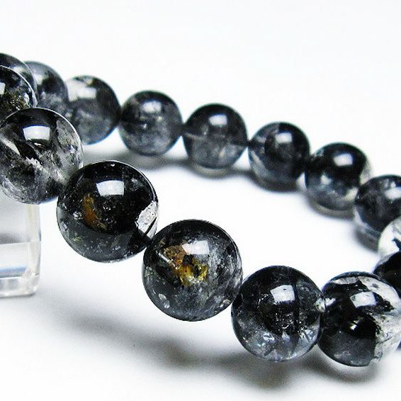 ブラックエレスチャルクォーツ 骸骨水晶 ブレスレット 13mm [t124-4848]