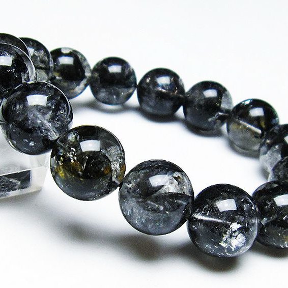 ブラックエレスチャルクォーツ 骸骨水晶 ブレスレット 14mm [t124-4853]