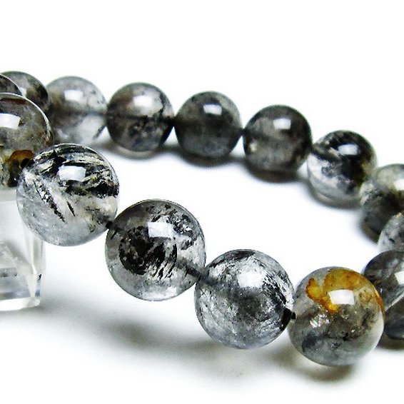 ブラックエレスチャルクォーツ 骸骨水晶 ブレスレット 14mm [T124-5077]