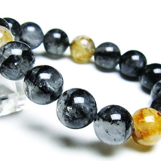 ブラックエレスチャルクォーツ 骸骨水晶 ブレスレット 12mm