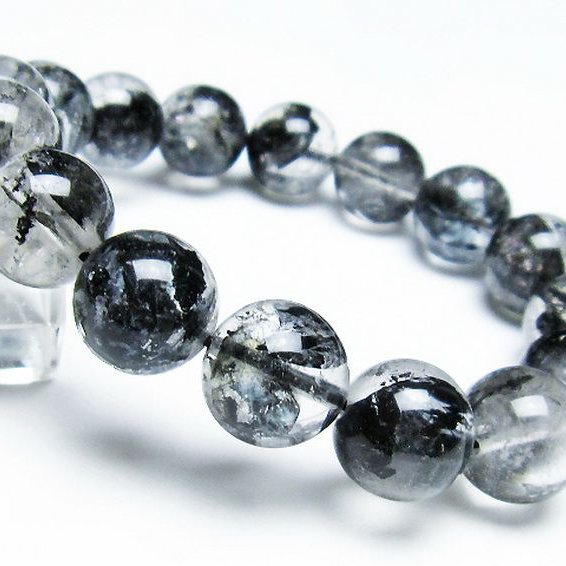ブラックエレスチャルクォーツ 骸骨水晶 ブレスレット 14mm [T124-5163]