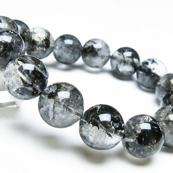 ブラックエレスチャルクォーツ 骸骨水晶 ブレスレット 14mm [T124-5188]