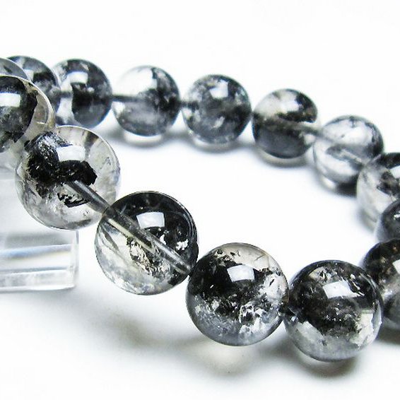 ブラックエレスチャルクォーツ 骸骨水晶 ブレスレット 14mm [T124-5191]