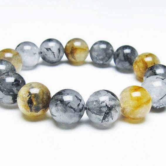 ブラックエレスチャルクォーツ 骸骨水晶 ブレスレット 15mm [T124-5211]