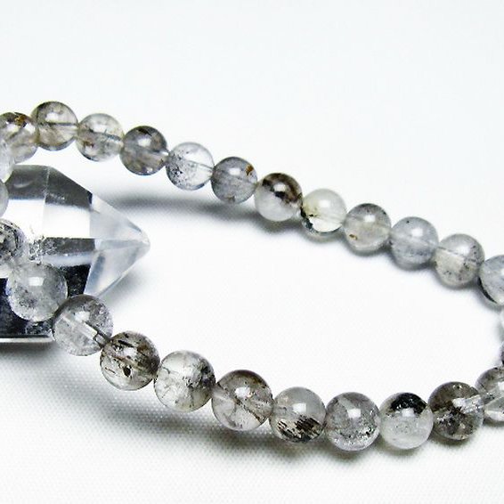 ブラックエレスチャルクォーツ 骸骨水晶 ブレスレット 7mm [t124-5286]