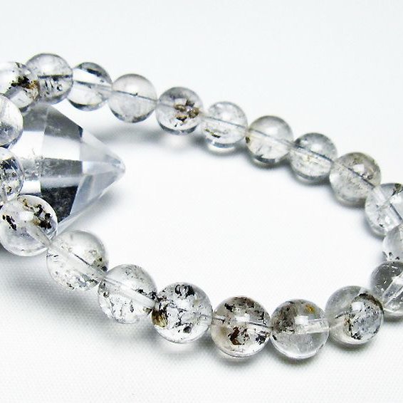 ブラックエレスチャルクォーツ 骸骨水晶 ブレスレット 9mm [T124-5309]