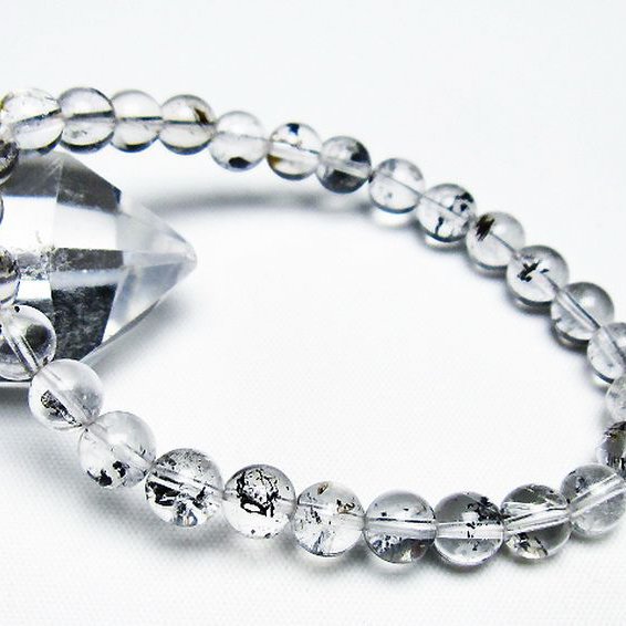 ブラックエレスチャルクォーツ 骸骨水晶 ブレスレット 7mm [T124-5330]