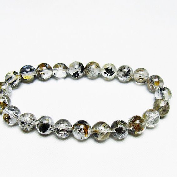 ブラックエレスチャルクォーツ 骸骨水晶 ブレスレット 8mm [T124-5343]