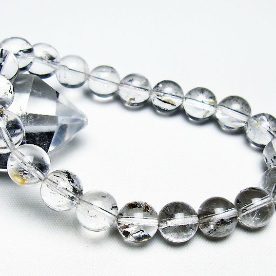 ブラックエレスチャルクォーツ 骸骨水晶 ブレスレット 9mm [T124-5346]