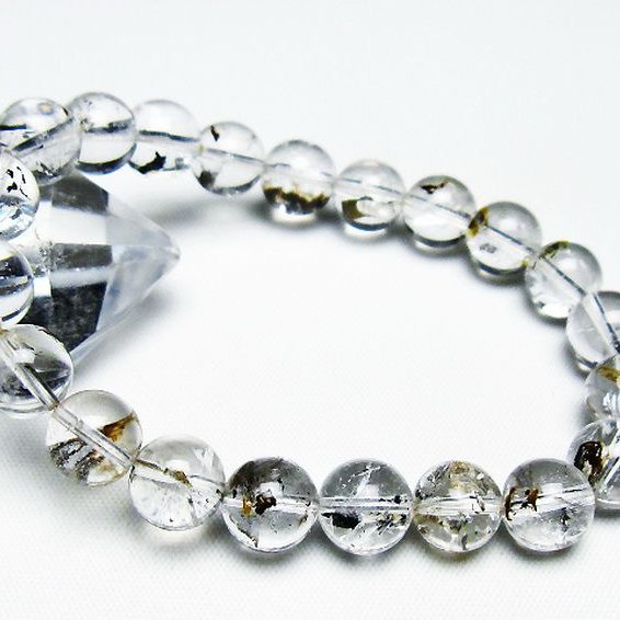 ブラックエレスチャルクォーツ 骸骨水晶 ブレスレット 9mm [T124-5348]