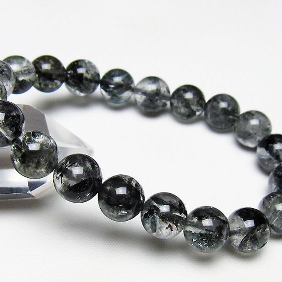 ブラックエレスチャルクォーツ 骸骨水晶 ブレスレット 10mm [t124-5362]