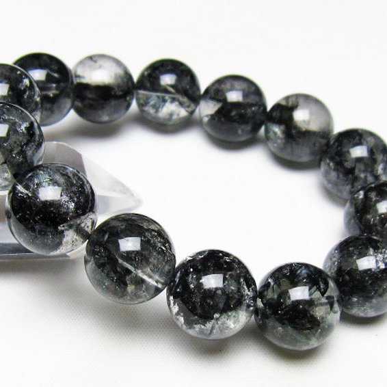 ブラックエレスチャルクォーツ 骸骨水晶 ブレスレット 16mm [t124-5364]