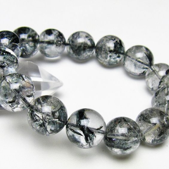ブラックエレスチャルクォーツ 骸骨水晶 ブレスレット 16mm [t124-5367]