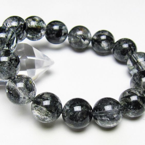 ブラックエレスチャルクォーツ 骸骨水晶 ブレスレット 15mm [t124-5381]