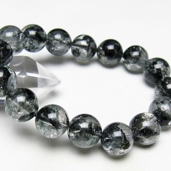 ブラックエレスチャルクォーツ 骸骨水晶 ブレスレット 14mm [t124-5384]