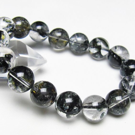 ブラックエレスチャルクォーツ 骸骨水晶 ブレスレット 13mm [t124-5387]