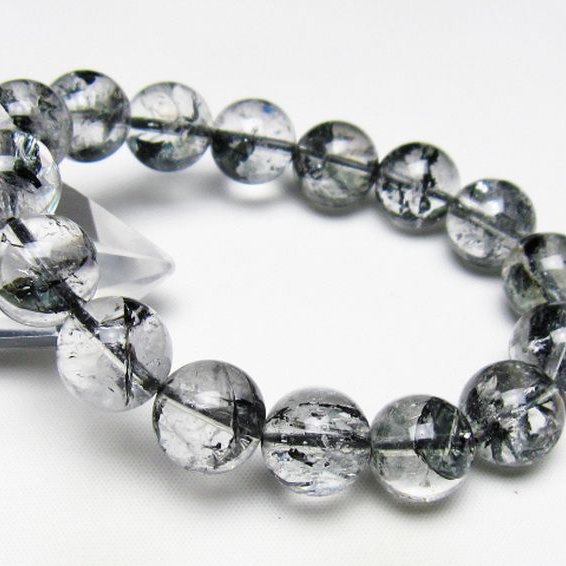 ブラックエレスチャルクォーツ 骸骨水晶 ブレスレット 13mm [t124-5389]
