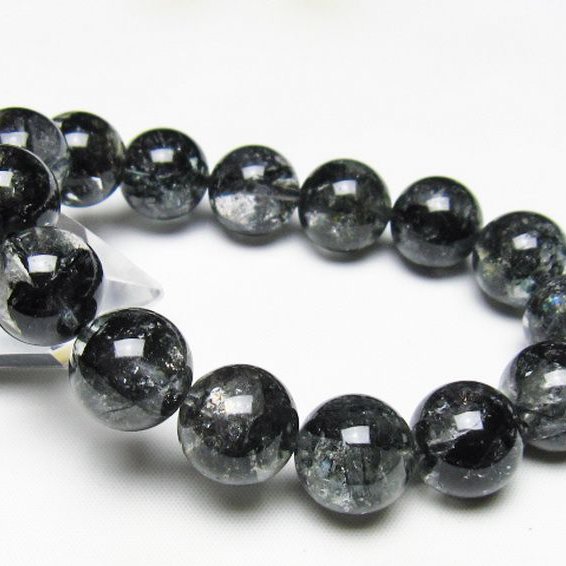 ブラックエレスチャルクォーツ 骸骨水晶 ブレスレット 15mm [t124-5399]