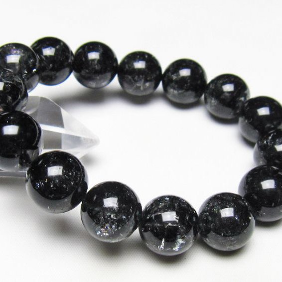 ブラックエレスチャルクォーツ 骸骨水晶 ブレスレット 14mm [t124-5406]