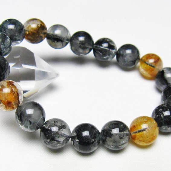 ブラックエレスチャルクォーツ 骸骨水晶 ブレスレット 12mm [t124-5419]