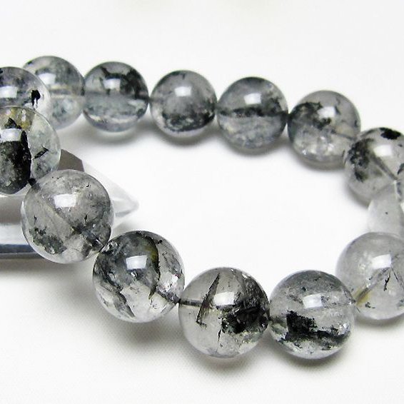 ブラックエレスチャルクォーツ 骸骨水晶 ブレスレット 16mm [t124-5516]