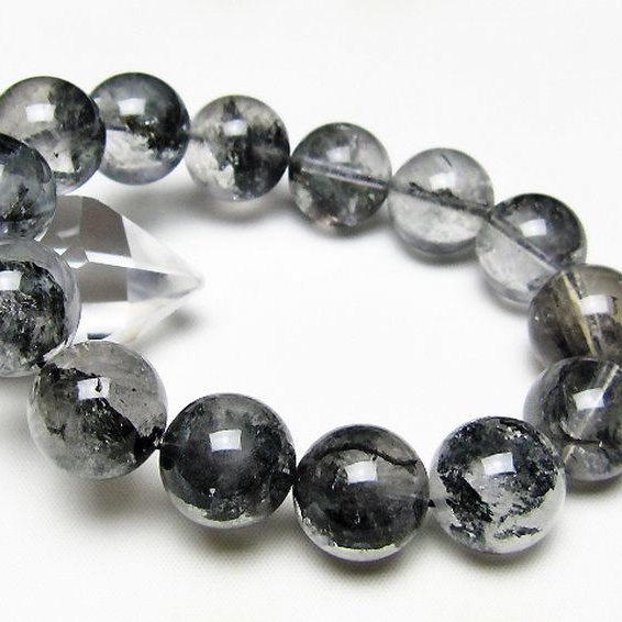 ブラックエレスチャルクォーツ 骸骨水晶 ブレスレット 16mm [t124-5527]