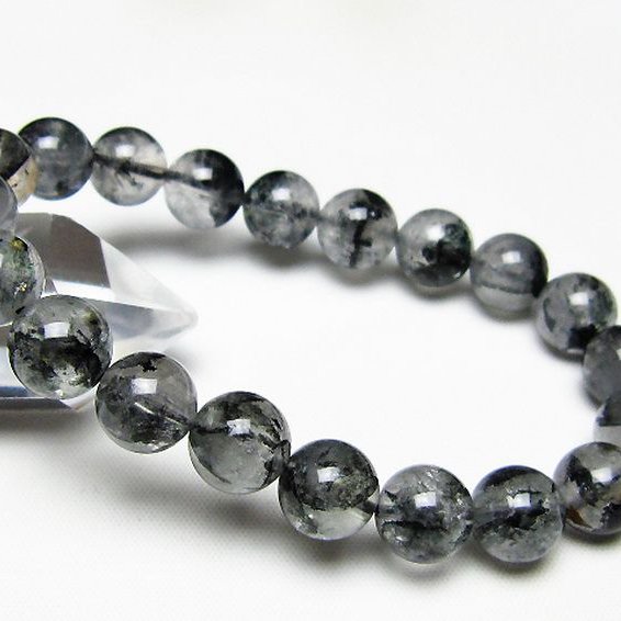 ブラックエレスチャルクォーツ 骸骨水晶 ブレスレット 10mm [t124-5549]