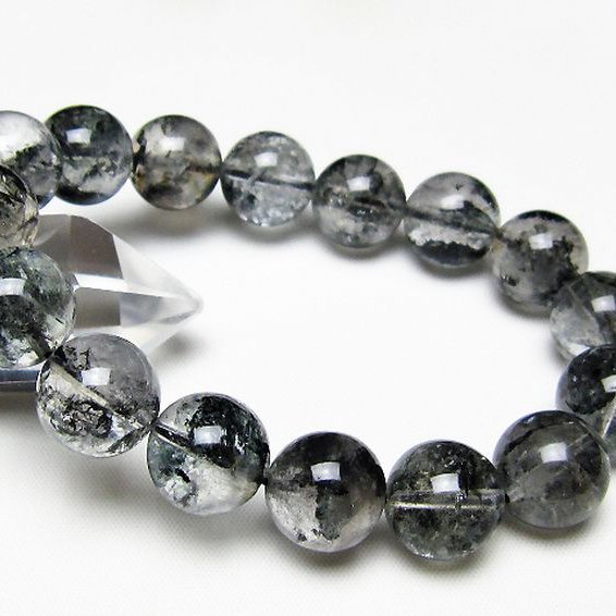 ブラックエレスチャルクォーツ 骸骨水晶 ブレスレット 14mm [t124-5564]
