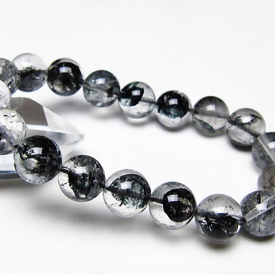ブラックエレスチャルクォーツ 骸骨水晶 ブレスレット 12mm [t124-5588]