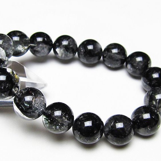 ブラックエレスチャルクォーツ 骸骨水晶 ブレスレット 14mm [t124-5681]