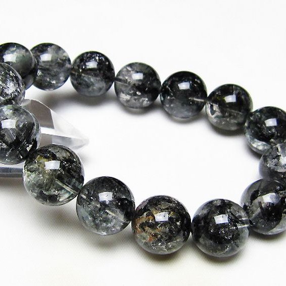 ブラックエレスチャルクォーツ 骸骨水晶 ブレスレット 15mm [t124-5689]