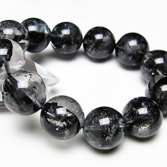 ブラックエレスチャルクォーツ 骸骨水晶 ブレスレット 18mm [t124-5691]