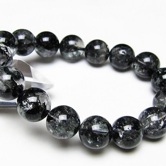 ブラックエレスチャルクォーツ 骸骨水晶 ブレスレット 14mm [t124-5703]