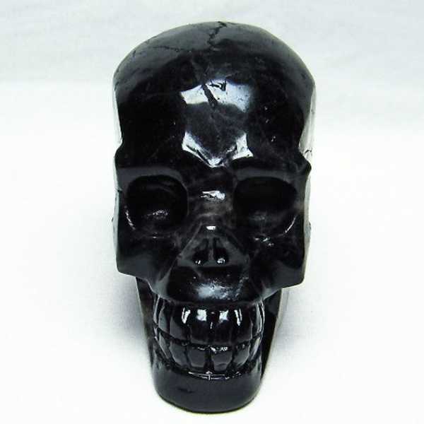 1.4Kg モリオン 純天然 黒水晶 ドクロ 置物[T130-1969]