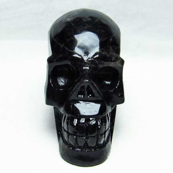 1.4Kg モリオン 純天然 黒水晶 ドクロ 置物[T130-1970]