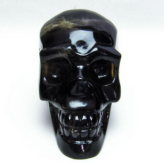 モリオン 純天然 黒水晶 ドクロ 置物[T130-2006]