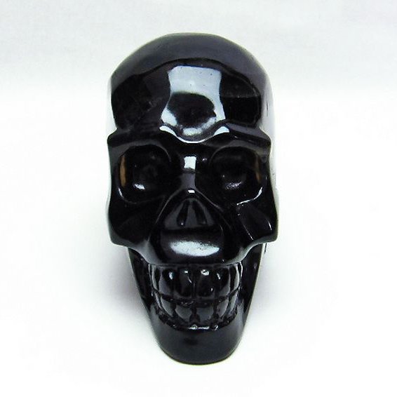 モリオン 純天然 黒水晶 ドクロ 置物[T130-2014]