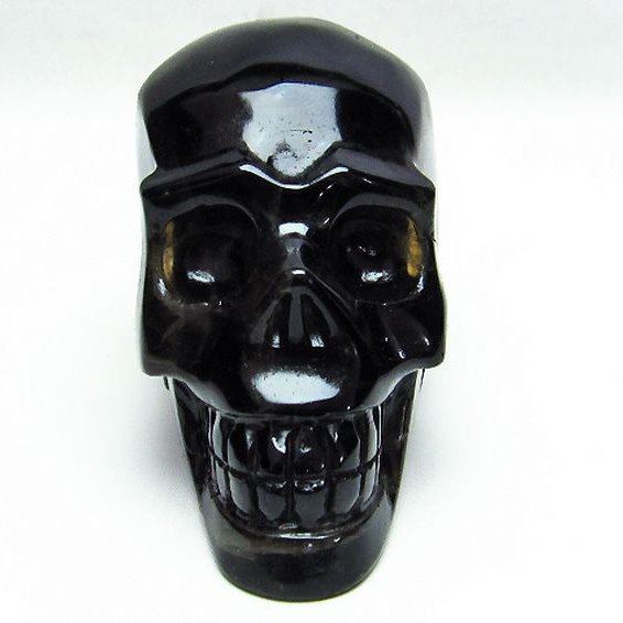 モリオン 純天然 黒水晶 ドクロ 置物[T130-2019]