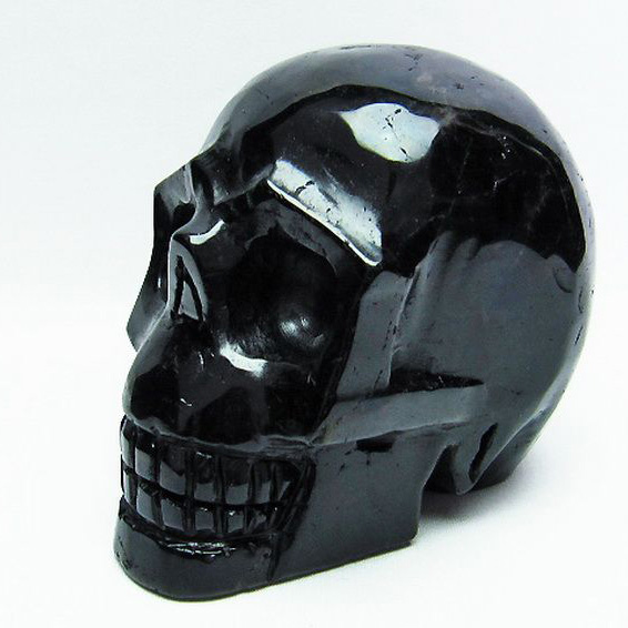 2.1Kg モリオン 純天然 黒水晶 ドクロ 置物[T130-2059]