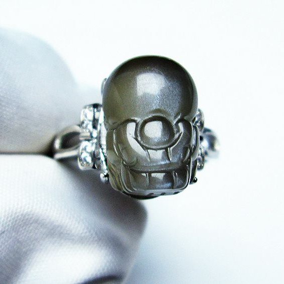 グレームーンストーン ヒキュウ 貔貅 指輪 (16号) [t135-6911]