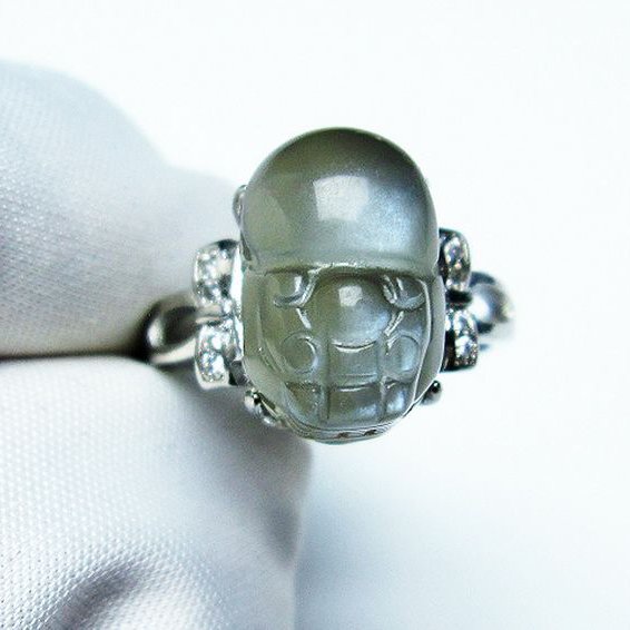 グレームーンストーン ヒキュウ 貔貅 指輪 (14号) [t135-6912]