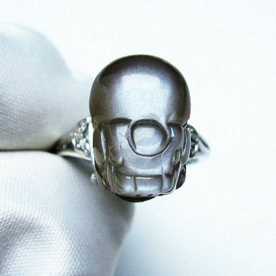 グレームーンストーン ヒキュウ 貔貅 指輪 (14号) [t135-6913]