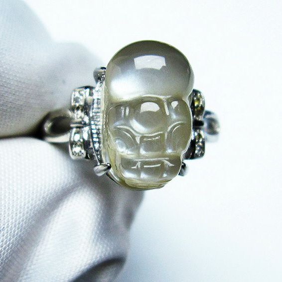 グレームーンストーン ヒキュウ 貔貅 指輪 (16号) [t135-6916]