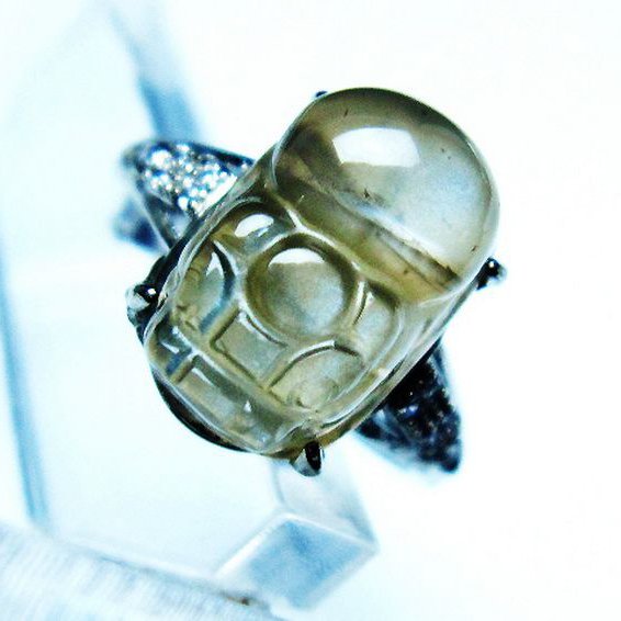 グレームーンストーン ヒキュウ 貔貅 指輪 (17号)[T135-7326]