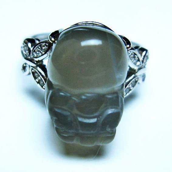 グレームーンストーン ヒキュウ 貔貅 指輪 (15号)[T135-7328]