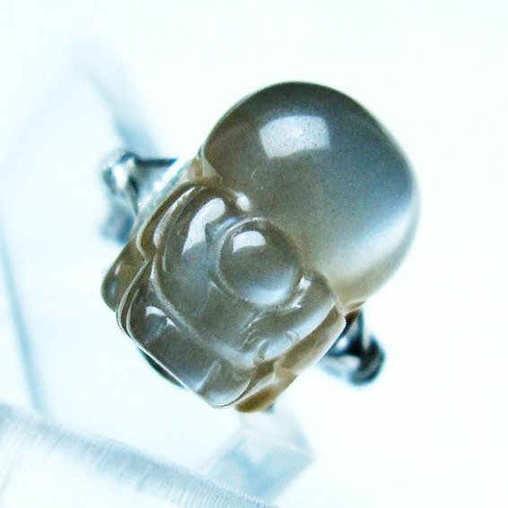 グレームーンストーン ヒキュウ 貔貅 指輪 (15号)[T135-7330]