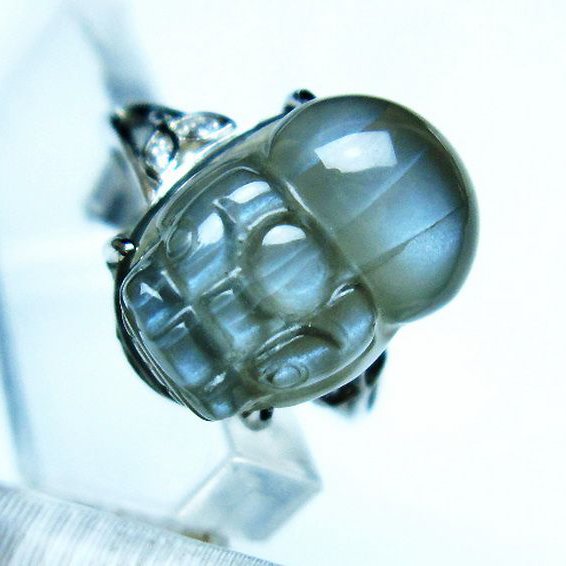 グレームーンストーン ヒキュウ 貔貅 指輪 (14号)[T135-7331]