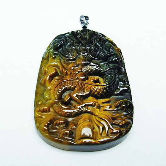タイガーアイ  手彫り 龍  ペンダント [T152-1013]
