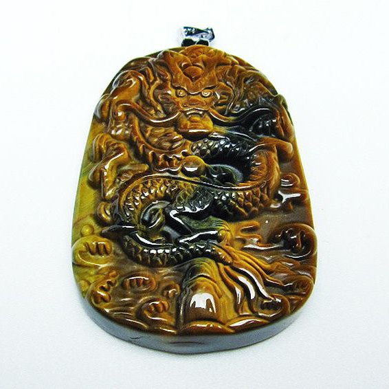 タイガーアイ  手彫り 龍  ペンダント [T152-1019]