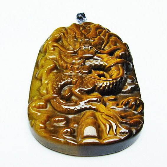 タイガーアイ  手彫り 龍  ペンダント [T152-881]